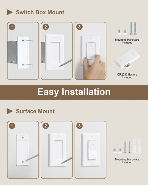 Easy installation guide for plug and play remote light switch for E26 E27 lamps, no wiring needed, 200 foot range wireless control