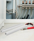 Four Piece Radiator Pipe Covers 15x300mm White Insulated Sleeve in utility setup