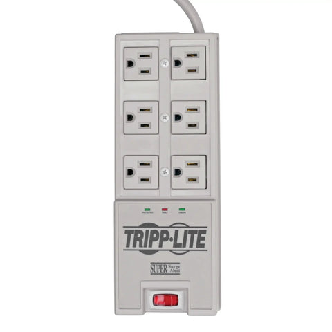 Six Outlet Surge Protector Power Strip With Six Foot Cord And Right Angle Plug For Home Office And Electronics Protection In Grey