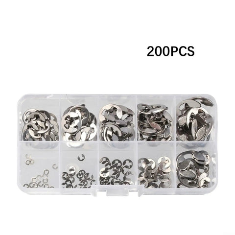 Get The Ultimate 200Pcs Stainless Steel E Clip Assortment For Shaft And Bearing Fixing Including 10 Diverse Sizes To Upgrade Your Auto Machinery Repair Game With Tough Rust Resistant Fasteners Plus Handy Storage Case Ready To Bust Out This Bad Boy On Any: 200 pieces of stainless steel E clips in storage case.