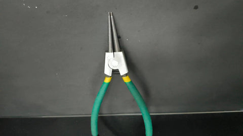 Front view of 4 Piece Snap Ring Pliers Set with 7 inch round nose C clamps for snap ring removal, durable steel construction.