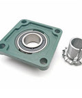 Solid Cast Iron 4 Bolt Flange Mounted Bearing Units Match KF207 H2307 Specs For Heavy Machinery Repair And Shop Work, green unit