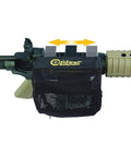 Close-up of Hard Hitting Brass Catcher with Picatinny Mount and Heat Resistant Mesh for Rifles, attached to a rifle's Picatinny rail.