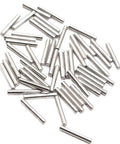 50 Pack 304 Stainless Steel Dowel Pins For Furniture Assembly And DIY Woodworking, assorted lengths stacked on white background.