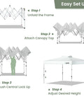 Steps to set up 10x10 Pop Up Canopy Tent With Pocket Sidewalls, One Push Setup, Easy Outdoor Sun Shade, White CP23.