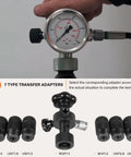 Hydraulic Nitrogen Accumulator Pressure Test Kit With 3 Gauges And 7 Adapters For 10 25 40 MPa And 1500 3600 6000 PSI Gas Charging Tools Pro Grade Multitool For Nitrogen Charging And Pressure Testing, showing a pressure gauge and adapters.