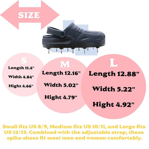 Heavy Duty Lawn Aerator Shoes With Adjustable Single Strap for size comparison and dimensions