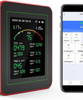 All In One Air Quality Monitor With Smartphone App Dual Chip Detects CO2 PM25 HCHO TVOC And PM10 Real Time Alerts with phone interface