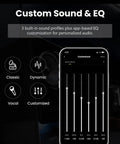 Desktop Speaker System With 2.75 Inch Full Range Drivers And Bluetooth 6.0 app interface showing sound profiles and EQ customization