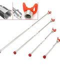 Universal Airless Paint Sprayer Extension Pole Featuring Slick Aluminum Build And Tight Seal Quick Change Handle Attachment For Smooth Finish Long Reach No Muss No Fuss Setup For Pro Crews And Weekend Warriors Ready To Rock And Get It Done Fast, showing quick change handle detail and four pole lengths.