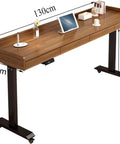Stunning Electric Over Bed Table With Rolling Wheels And Adjustable Height, 130cm wide wood top, height adjustable 75-103cm.