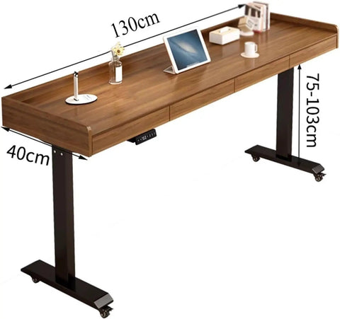 Stunning Electric Over Bed Table With Rolling Wheels And Adjustable Height, 130cm wide wood top, height adjustable 75-103cm.