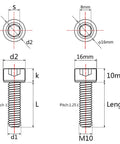 Diagram of Titanium Cap Allen Socket Head Bolts M10x25mm Kit Pack Of 4 For Heavy Duty Gearheads Crafted From 6Al4V Titanium Grade 5 DIN 912