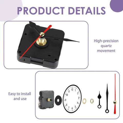 Quartz Clock Movement Replacement Kit Battery Operated Mechanism with Short Shaft and 50mm Spade Hands for DIY Wall Clocks
