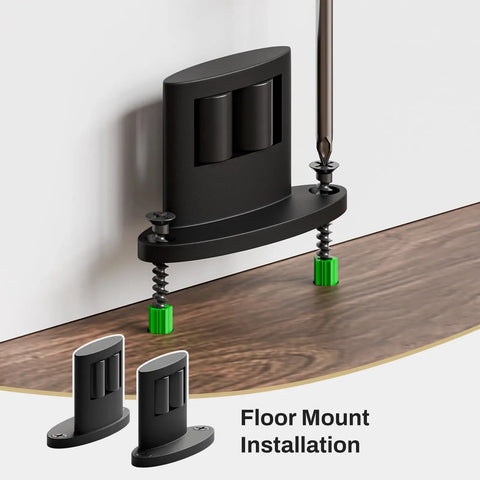 Super Slick 2 Pack Sliding Barn Door Floor Guide With Heavy Duty Aluminum Track Rollers, floor mount installation details.