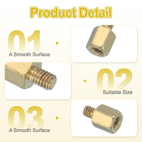 Top Shelf M2.5 Hex Brass PCB Standoffs With Female Threads 50 Piece Kit For FPV Drones Quadcopters And Motherboards showing smooth surface and threaded design.