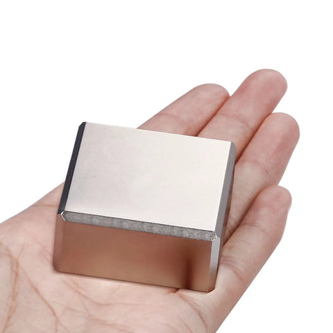 Neodymium Block Magnets 40x40x20mm Two Pack Heavy Duty Super Strong NdFeB Rare Earth Magnets With Nickel Coating for hand size comparison