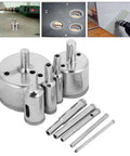 Amazon 10-piece hole saw and drill bit set; coated silver bits for tile, ceramic and glass, 3–50 mm