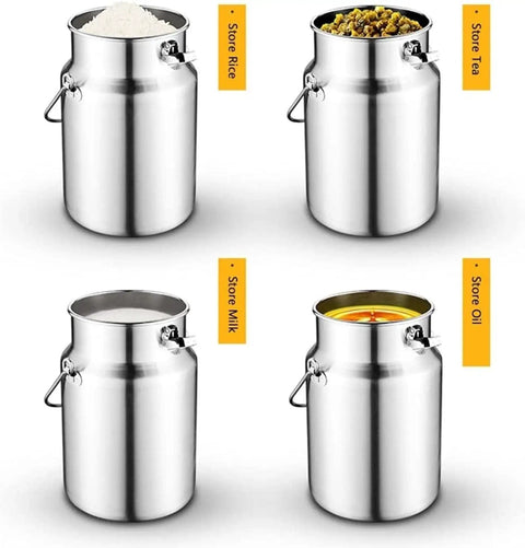 Beefy 304 Stainless Steel Water And Milk Can Jug With Sealed Lid Built To Last No Leak Design Odorless Rust Proof Easy Clean Five Point Three Quarts Milk Bucket For Home And Farm Storage storing rice tea milk and oil