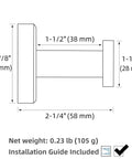 Diagram of Matte Black Robe Towel Hook With 11 Lb Capacity 304 Stainless Steel Round Heavy Duty Coat Hook dimensions