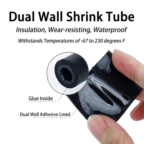 Heavy Duty Marine Grade Dual Wall Heat Shrink Tubing Roll 3:1 Adhesive Lined Wire Jacket Half Inch By Ten Feet Black showing dual wall adhesive lining and insulation.