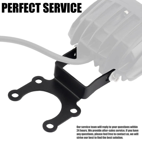Close-up of Dirt Bike Headlamp Mount Bracket for Long Light Bars with visible bolt holes, matte black finish