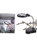 Box and assembled 4X LED Magnifier Soldering Station with Light, Adjustable Stand and Auxiliary Clips for DIY projects