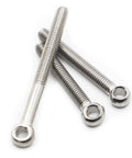 Heavy Duty 304 Stainless Steel Lifting Eye Bolts And Ring Eye Nuts With Washers For Shade Sails Canopies Rigging Anchor Ropes Built Different Top Shelf Hardware M3 M4 M5 M6 M8 Assorted Set - close-up of three stainless steel lifting eye bolts.