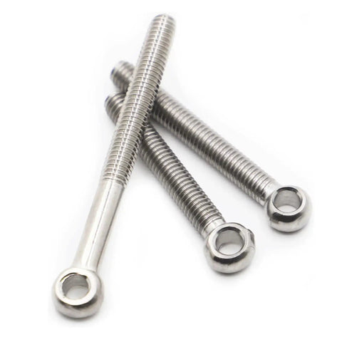 Heavy Duty 304 Stainless Steel Lifting Eye Bolts And Ring Eye Nuts With Washers For Shade Sails Canopies Rigging Anchor Ropes Built Different Top Shelf Hardware M3 M4 M5 M6 M8 Assorted Set - close-up of three stainless steel lifting eye bolts.