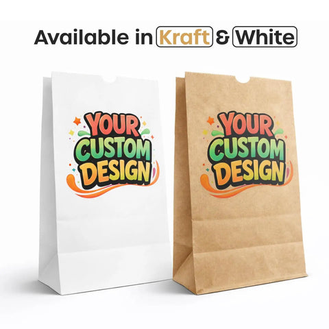 Custom Kraft SOS Bags With No Handles, 12 Pound Capacity, 100 Count, Full Color Printing For Branding, Available in Kraft and White