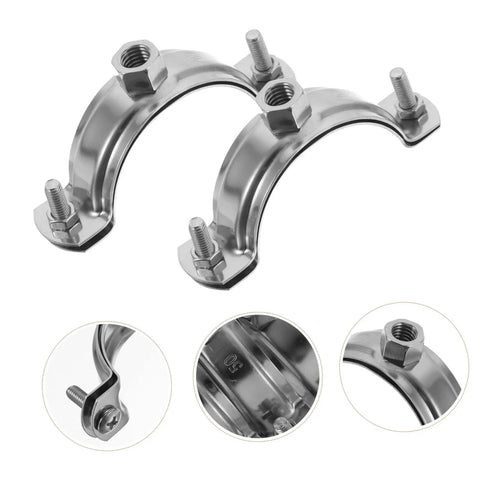 Adjustable Stainless Steel Water Pipe Clamp Brackets Set for 20 to 200mm Pipes, heavy duty fixing solution, close-up details