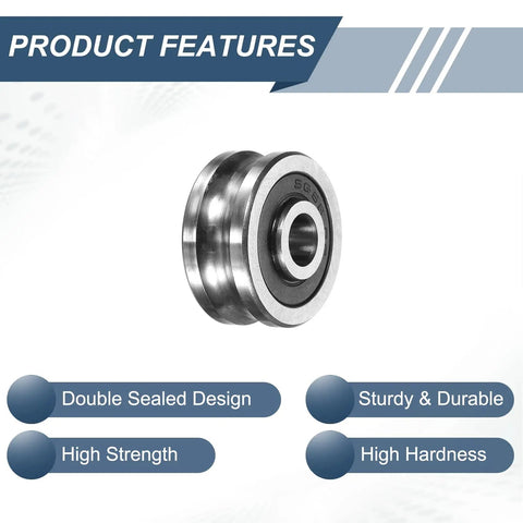 Straight Up Heavy Duty 4Pcs U Groove Ball Bearings with smooth rolling rail pulleys, showcasing double sealed design and sturdy steel structure.