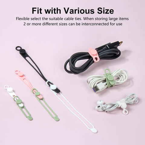 30 Pack Silicone Cable Ties Set, Reusable Elastic Wire Ties For Cables And Electronics, Multipurpose Cord Organizers displayed