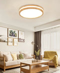 Wood LED Flush Mount Ceiling Light Modern Round Ceiling Lamp For Bedroom Living Room Hallway And Laundry 15.8 Inch 4000K Daylight