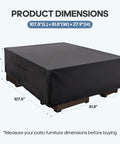 Heavy Duty Outdoor Furniture Cover for Rectangular Patio Table and Chairs, 600D UV Resistant and Waterproof, dimensions shown