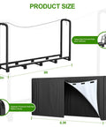 Diagram showing 8Ft Heavy Duty Firewood Rack With Cover For Indoor And Outdoor Use, Rugged Steel Log Holder dimensions and features.