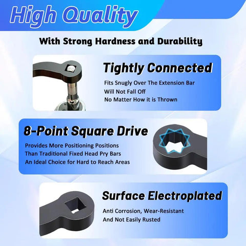 High-quality features of Crowbar Adapter Head Set For Tight Spaces With One Half Inch Eight Point Square Drive And Three Eighths Inch Square Drive Plus Three Eighths Inch Extension Bar Pry Bar Wrench Adapter For Half Shaft Removal And Ratchet Car Repair