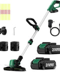 Cordless Weed Wacker 20V No Fuss 2 In 1 String Trimmer And Edger With Wheels includes 2 batteries, charger, and 10 lines.