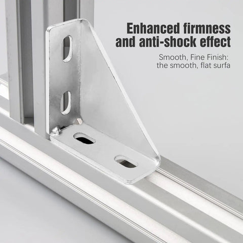 Close-up of a corner bracket showing the 8 Pack 90 Degree Gusseted Fittings For 1-5/8 Inch Unistrut Channel installation with 4 holes.