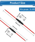 Heavy Duty Inline Fuse Holders And Fast Blow Glass Fuses Assorted Pack With 5x20mm And 6x30mm Ranges shown with dimensions and wire details.