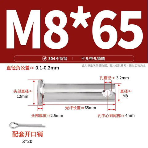 Flat Head Clevis Dowel Pin Kit In 304 Stainless Steel M8 Size For Through Hole Applications Built To Last With 16mm To 90mm Lengths To Fit Different Workpiece Thicknesses, M8 x 65mm 304 stainless steel flat head clevis dowel pin