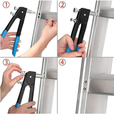 Step-by-step use of Rivet Nut Tool Kit 136 Pcs Set With M3 M4 M5 M6 M8 Mandrels And 130 Aluminum Ribbed Rivnuts for installation