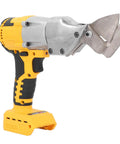 Heavy Duty Cordless Electric Scissor Shear Cutter With Brushless Motor For Sheet Metal, yellow and black handheld tool with steel blades.