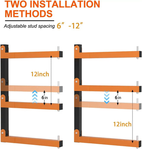 Heavy Duty Wall Mounted Lumber Storage Rack With 6 Levels Up To 720 Lbs Capacity Built Tough Folding Garage Wood Organizer Orange Shelving Indoor Outdoor Use Sturdy Steel Construction For Workshop And Shed installation methods