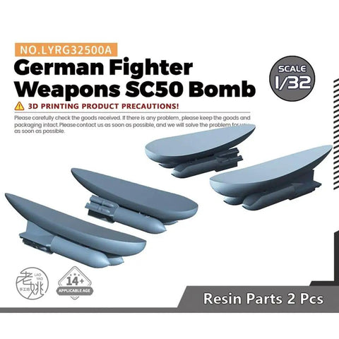 Unpainted One Thirty Second Scale Airplane Model Kit With Upgrade Parts Set For German Fighter Aircraft Weapons Including SC50 Bombs