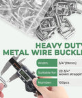 Kickass 100 Pack Three Quarter Inch Steel Wire Buckles For Woven Cargo Straps With Heavy Duty Load Rating And Reusable Quick Release Design For Securing Truck Gear, shown with caliper measuring size.