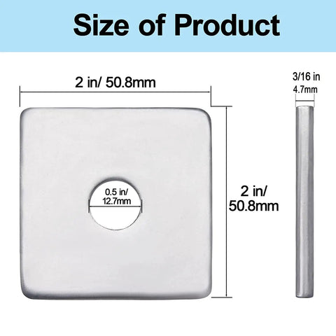 Galvanized Beefy Heavy Duty Square Washers 1/2 x 2 x 2 x 3/16 Inch Pack of 50 Durable Plate Fasteners size chart