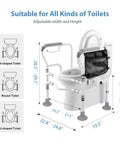 Heavy Duty Freestanding Toilet Safety Rail For Seniors And Disabled Adjustable Height And Width Sturdy Carbon Steel Frame