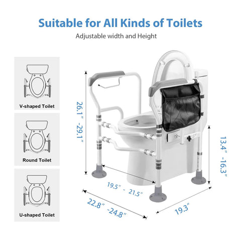 Heavy Duty Freestanding Toilet Safety Rail For Seniors And Disabled Adjustable Height And Width Sturdy Carbon Steel Frame