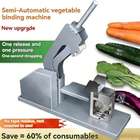 Heavy Duty Semi Automatic Vegetable Strapping Machine For PE PVC Film with solid metal design for quick strapping.
